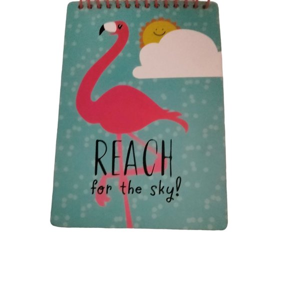 Pink Flamingo Spiral Notebook Reach for the Sky Stickers Doodle and Blank Pages - Picture 1 of 9
